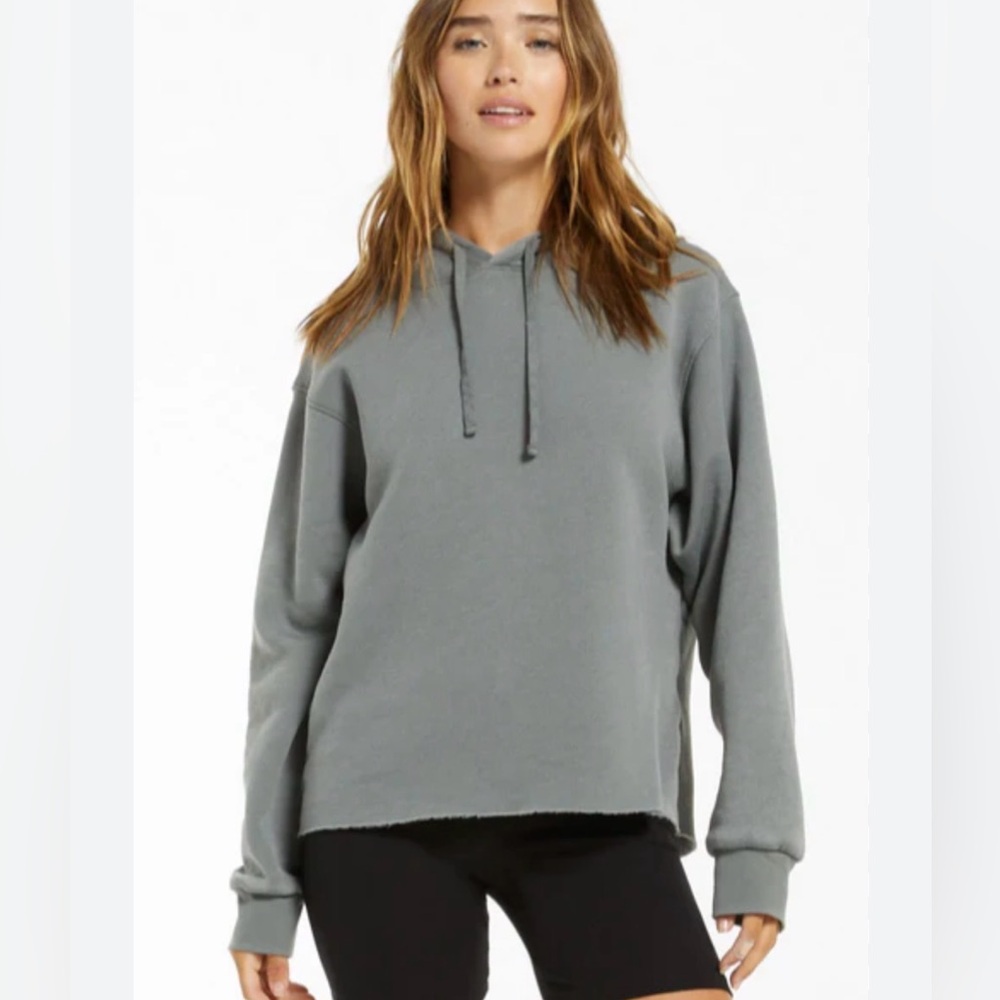 Z Supply French Terry Relaxed Fit Hooded Pullover in Blue Size XS